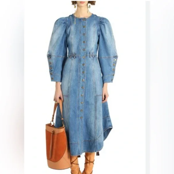 Ulla Johnson Blue Denim Midi Dress - Picture 4 of 11